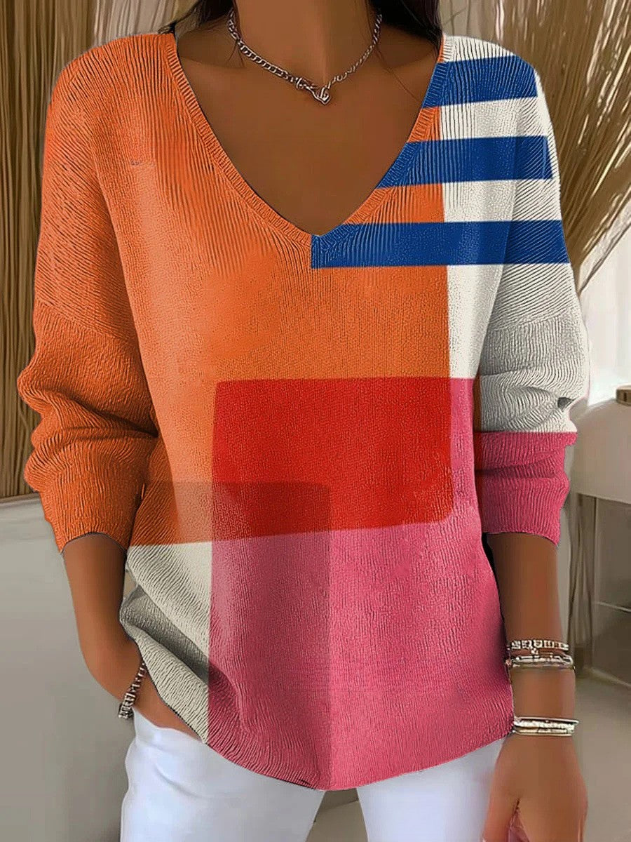 Béatrice – Pull coloré avec col en V | Maya Deauville