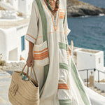 Robe Caftan "Diane" avec Rayures Vertes et Oranges | Maya Deauville