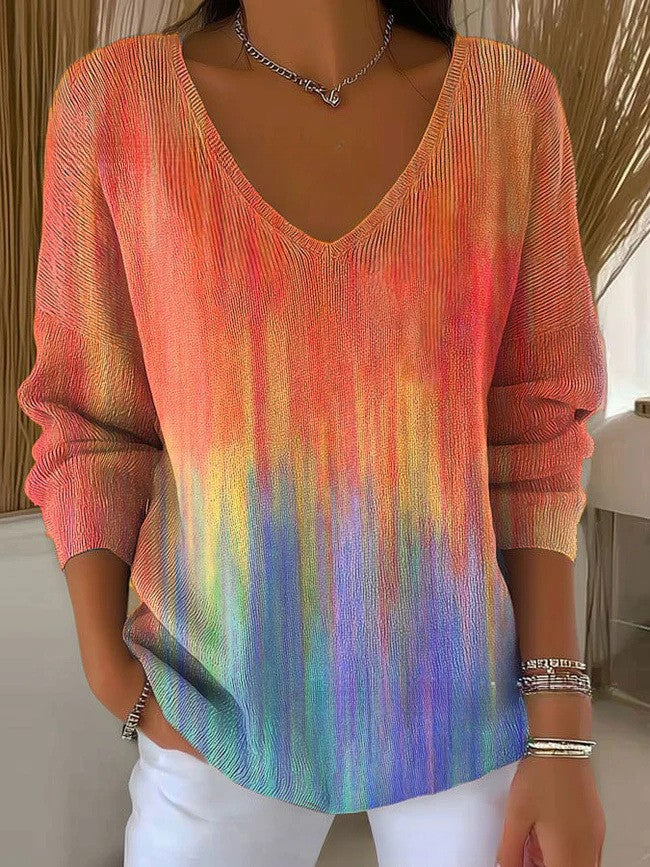 Béatrice – Pull coloré avec col en V | Maya Deauville