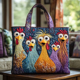 Sac cabas artisanal – cinq poules colorées