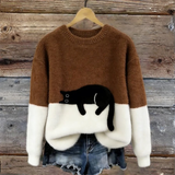 Sweat d’hiver doux à motif chat délicat | Maya Deauville