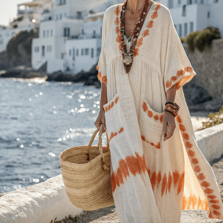 Robe Caftan "Faustine" – Ocre de Naxos | Maya Deauville