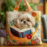 Sac cabas artisanal – Shih Tzu, livres et fleurs