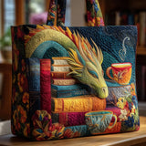 Sac cabas artisanal – dragon lecteur, livres et tasses