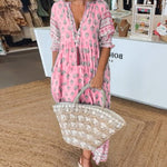 MANA | Robe midi florale chic à col en v | Maya Deauville