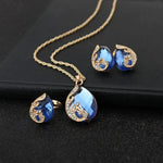 Collier Cristal Bleu + Ensemble boucles d’oreilles Cristal Bleu en Or | Maya Deauville