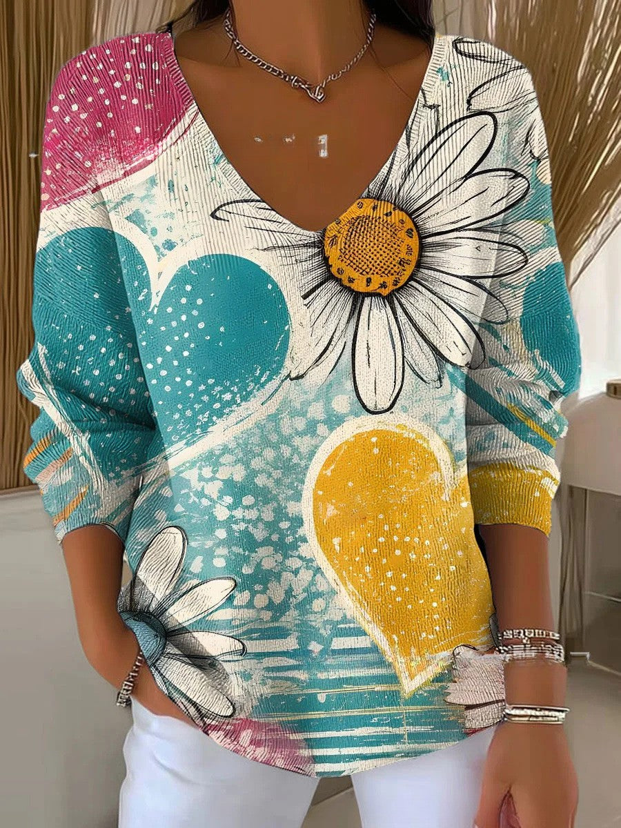 Béatrice – Pull coloré avec col en V | Maya Deauville