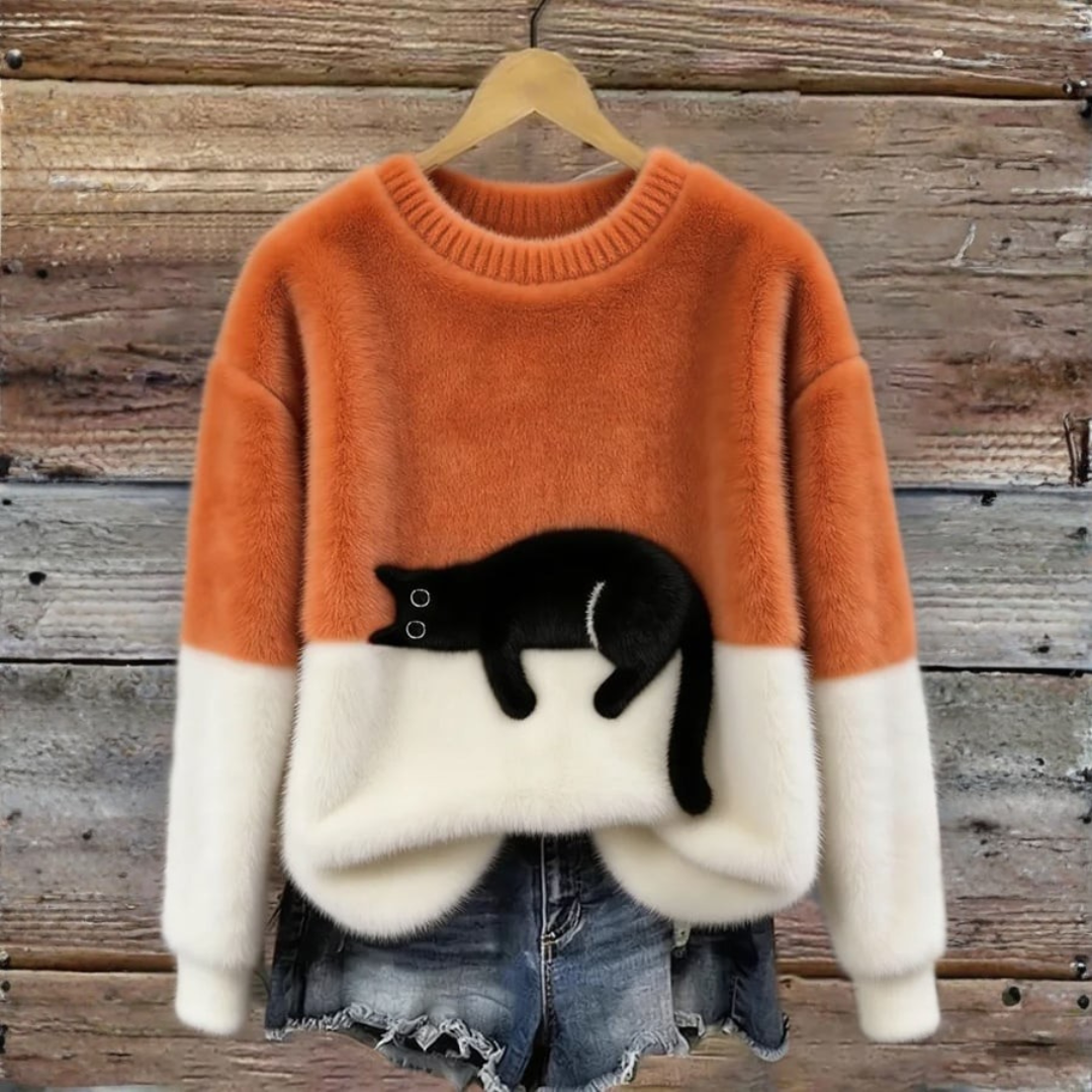 Sweat d’hiver doux à motif chat délicat | Maya Deauville