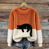 Sweat d’hiver doux à motif chat délicat | Maya Deauville