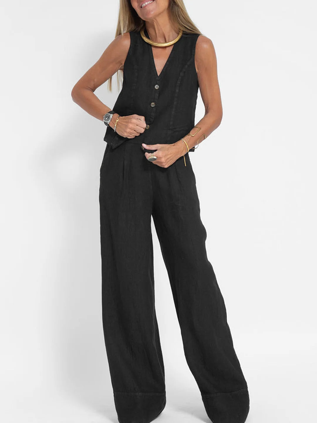 Aira | Ensemble Gilet Boutonné & Pantalon Large | Maya Deauville