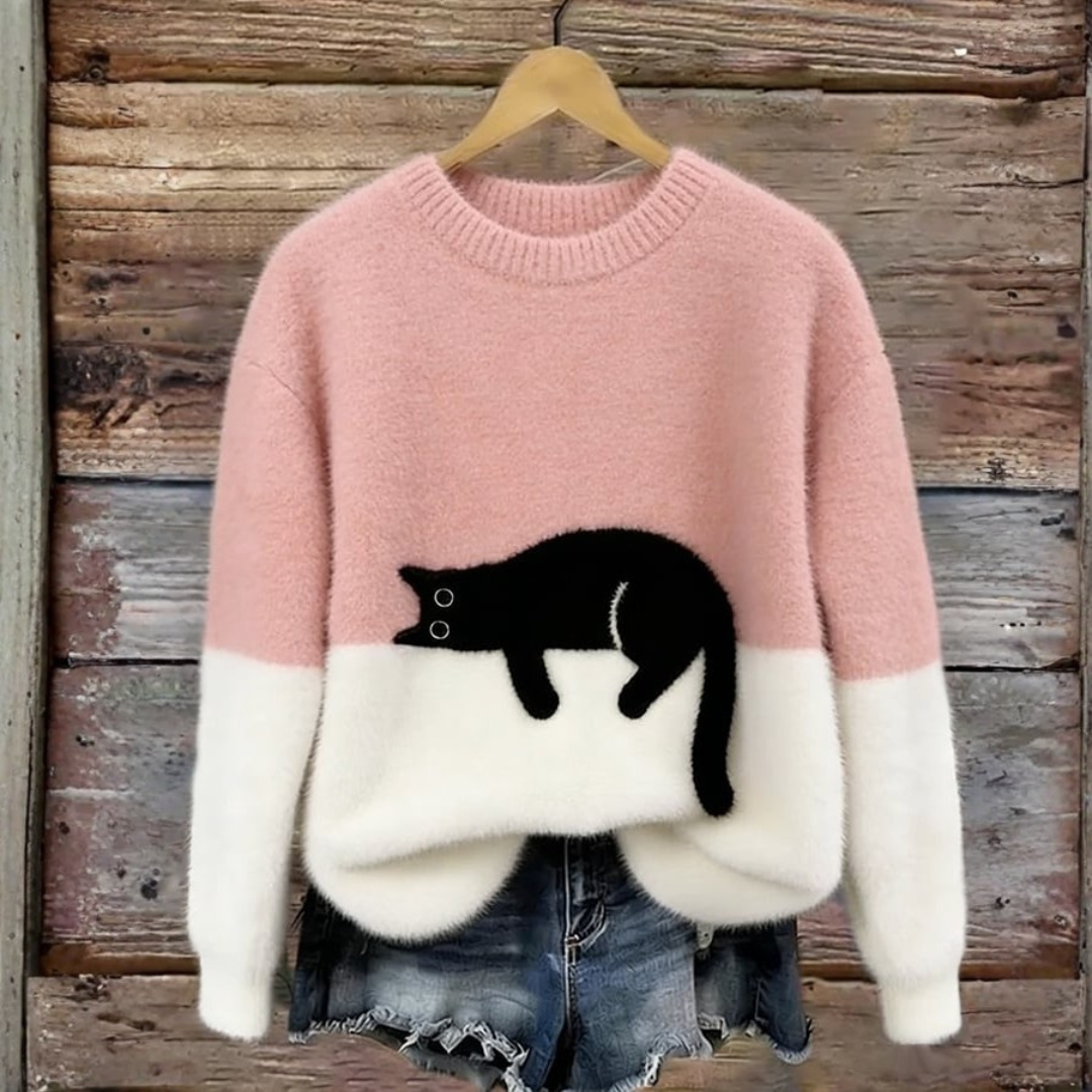 Sweat d’hiver doux à motif chat délicat | Maya Deauville