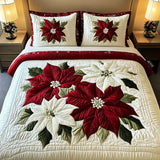 Parure de lit matelassée 3 pièces – Poinsettias d’hiver
