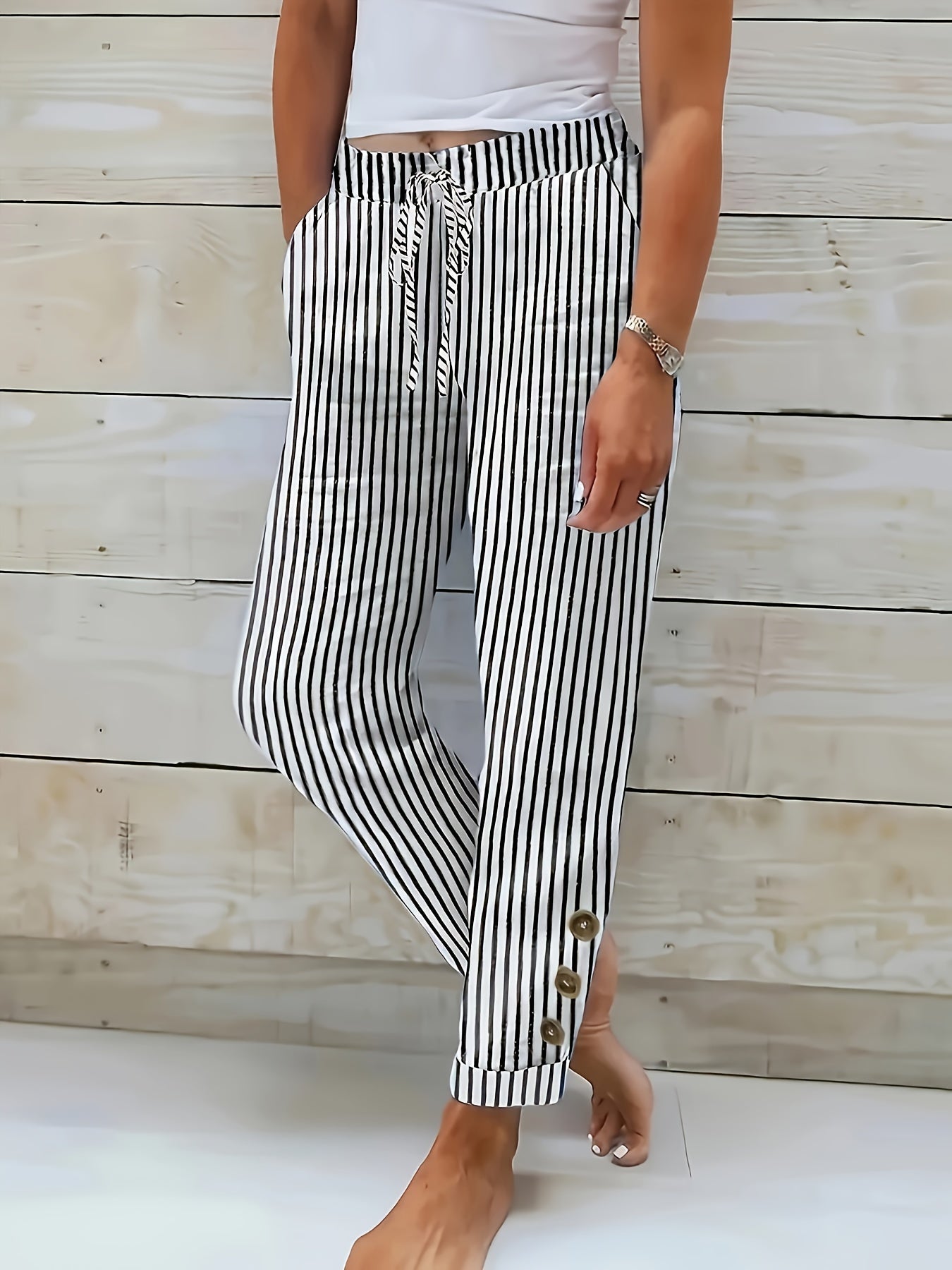 Raquelle | Pantalon Rayé Décontracté | Maya Deauville