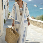 Robe Caftan "Yvonne" – Tissage Hellénique | Maya Deauville