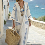 Robe Caftan "Yvonne" – Tissage Hellénique | Maya Deauville