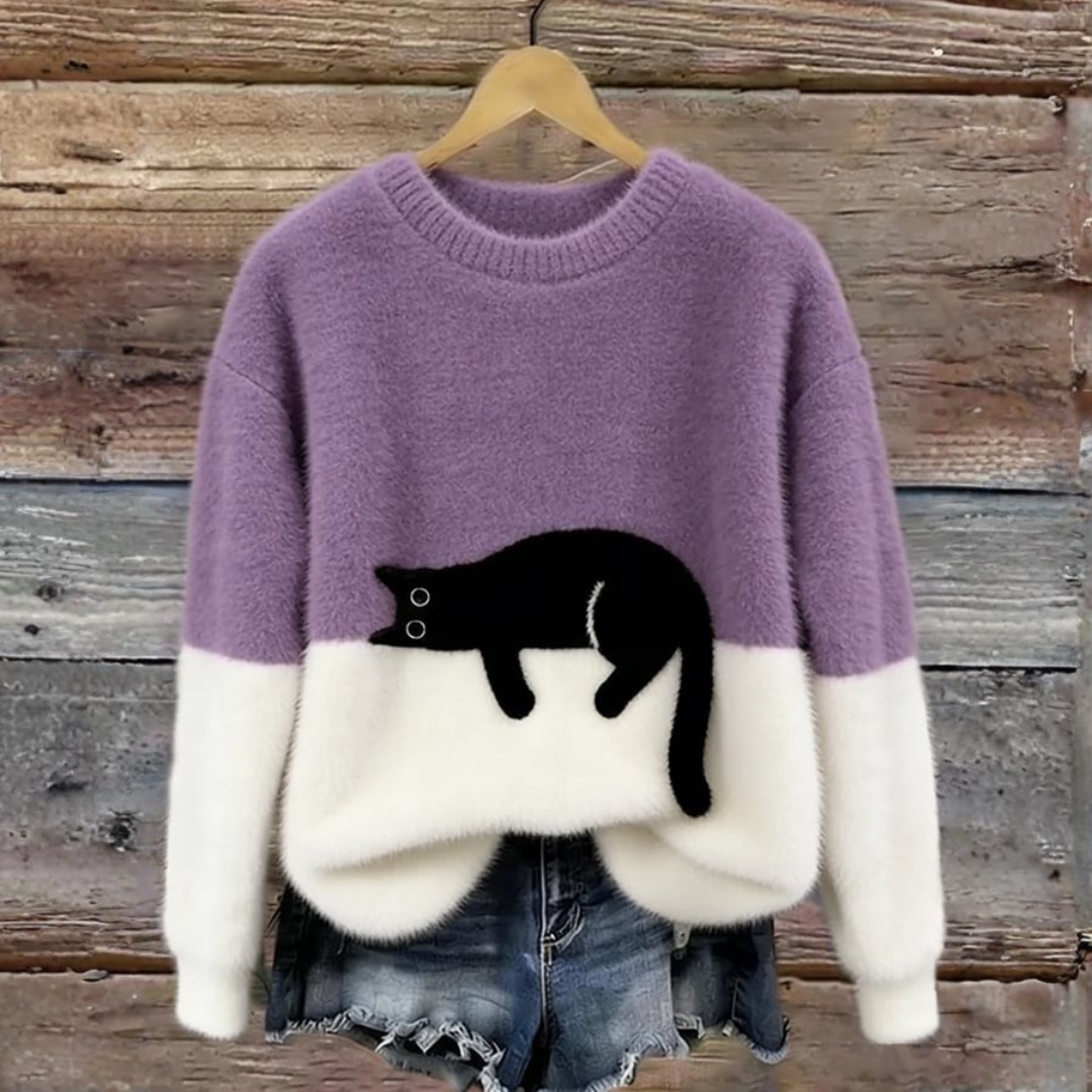 Sweat d’hiver doux à motif chat délicat | Maya Deauville