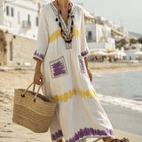 Robe Caftan "Aimée" – Pourpre & Mimosa | Maya Deauville