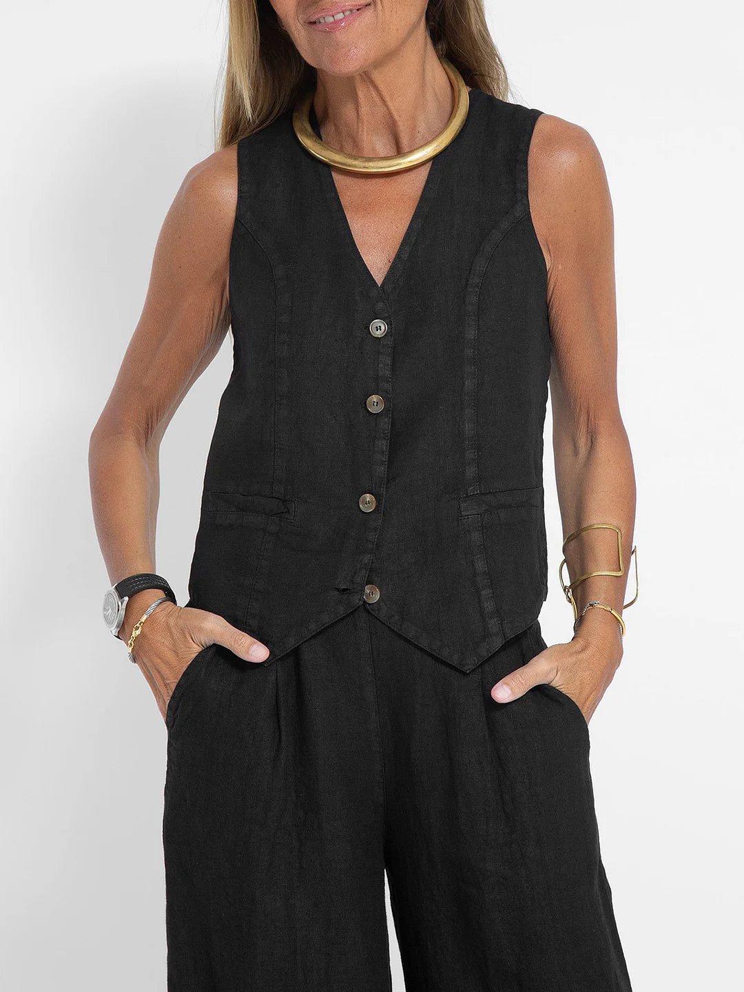 Aira | Ensemble Gilet Boutonné & Pantalon Large | Maya Deauville