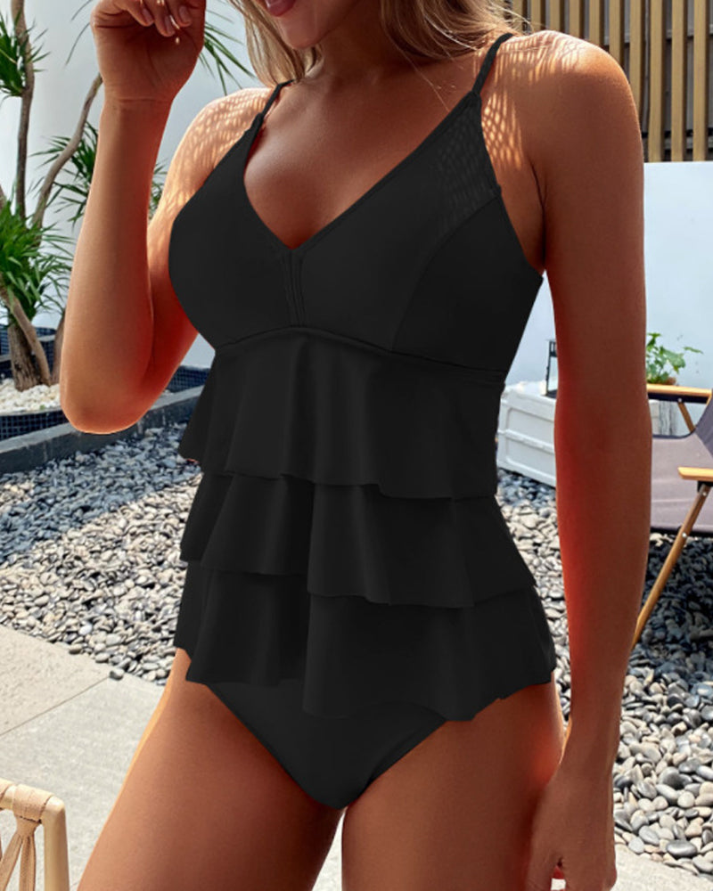 Lia – Maillot de Bain Uni avec Volants Élégants | Maya Deauville