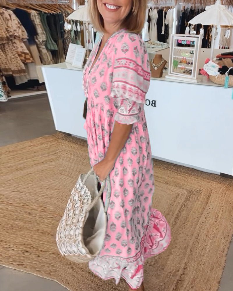MANA | Robe midi florale chic à col en v | Maya Deauville