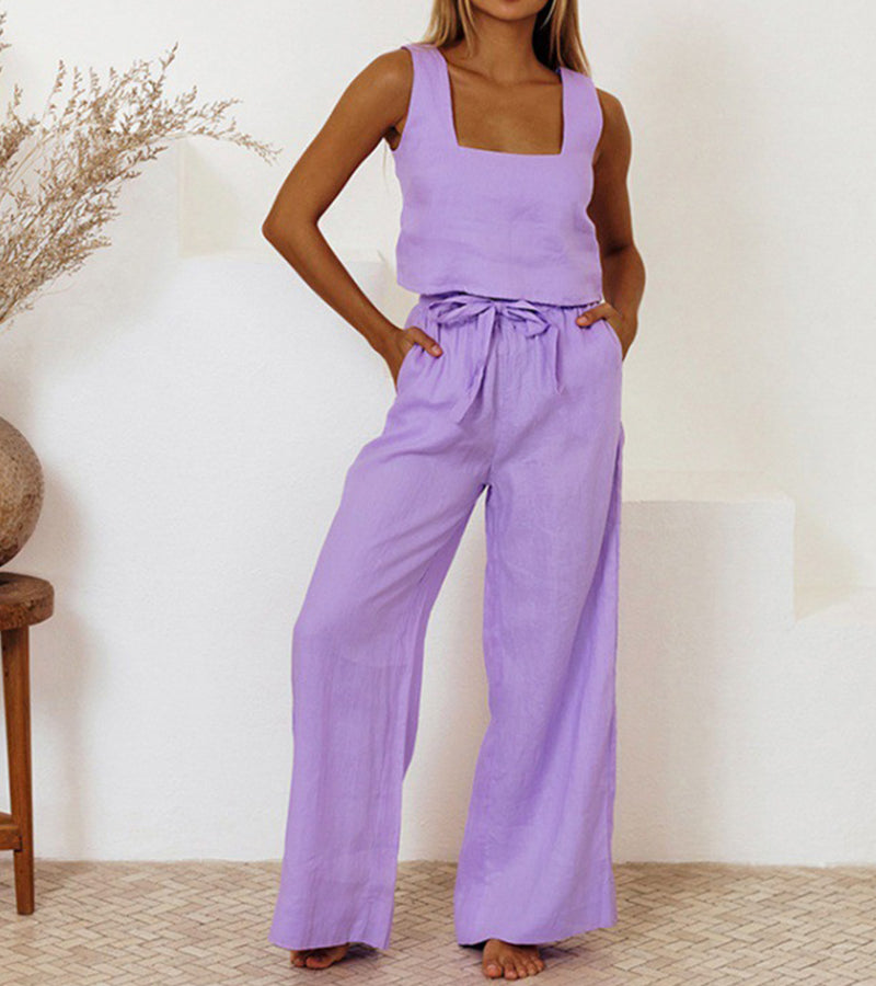 Megan | Ensemble Top Minimaliste et Pantalon Évasé | Maya Deauville