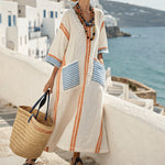 Robe Caftan "Élise" – Style Riviera avec Rayures Contrastées | Maya Deauville