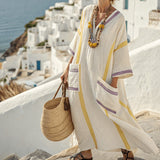 Robe Caftan "Ambre" – Détails Jaune Solaire et Lilas | Maya Deauville