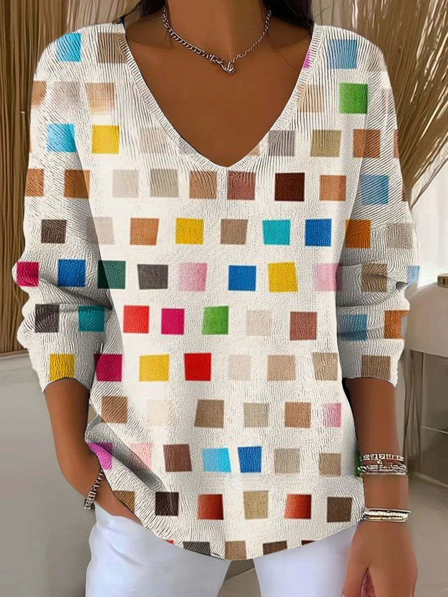 Béatrice – Pull coloré avec col en V | Maya Deauville