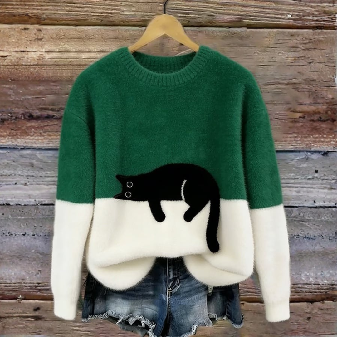 Sweat d’hiver doux à motif chat délicat | Maya Deauville