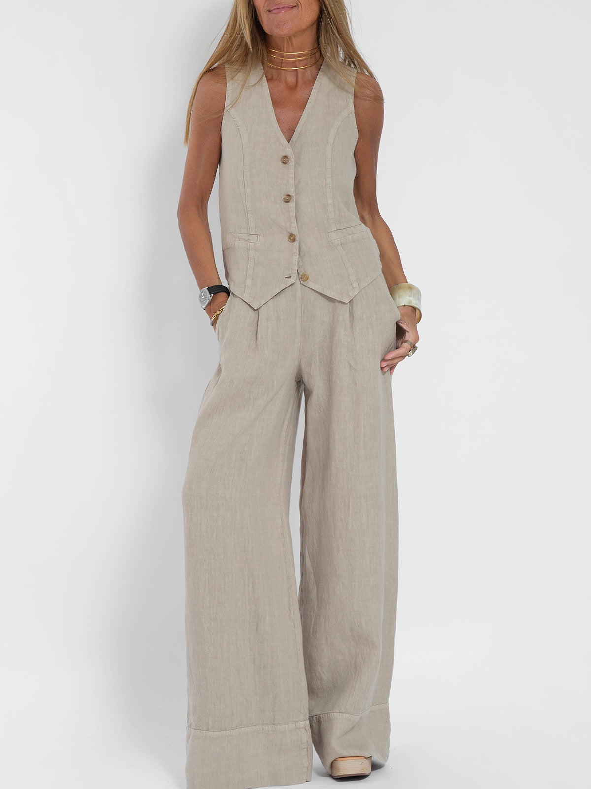 Aira | Ensemble Gilet Boutonné & Pantalon Large | Maya Deauville