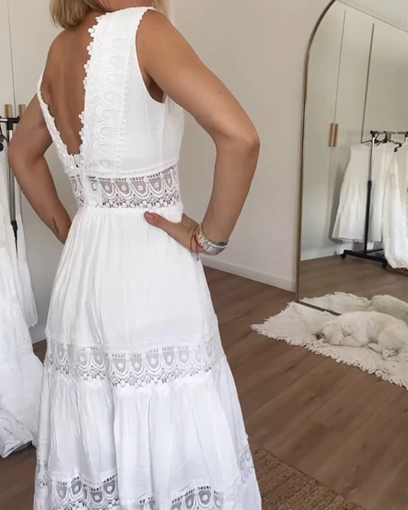Circe | Robe Camisole en Dentelle à Col V | Maya Deauville