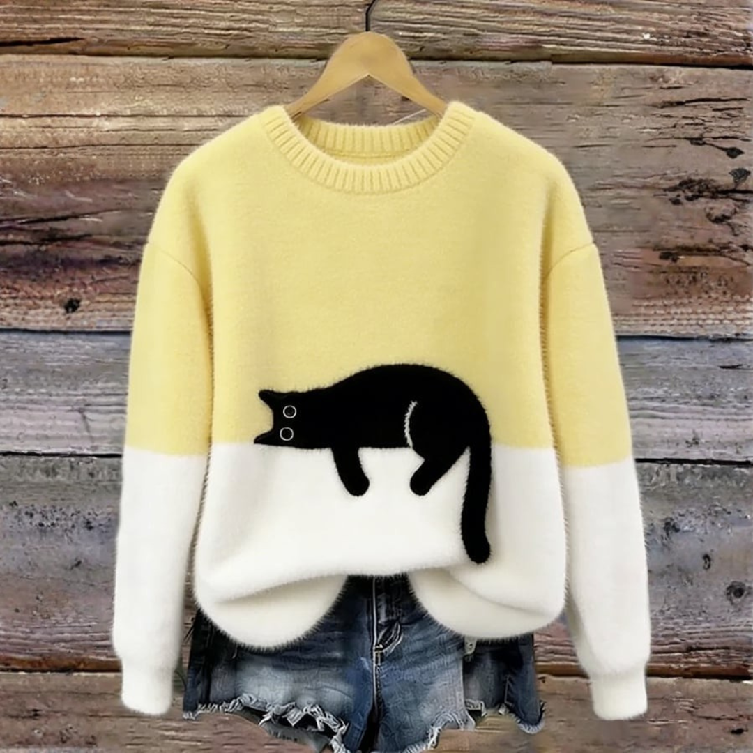 Sweat d’hiver doux à motif chat délicat | Maya Deauville