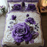 Parure de lit matelassée 3 pièces – Rose violette