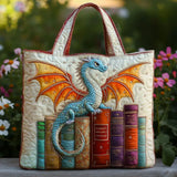Sac cabas matelassé – dragon émeraude gardien des livres