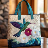 Sac cabas matelassé – colibri et fleur blanche