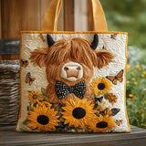 Sac cabas matelassé – vache Highland et tournesols