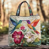 Sac cabas matelassé – colibri et fleurs blanches