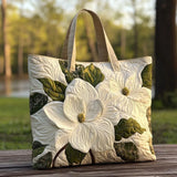 Sac cabas matelassé artisanal – lys blancs élégants