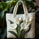 Sac cabas matelassé artisanal – arums blancs