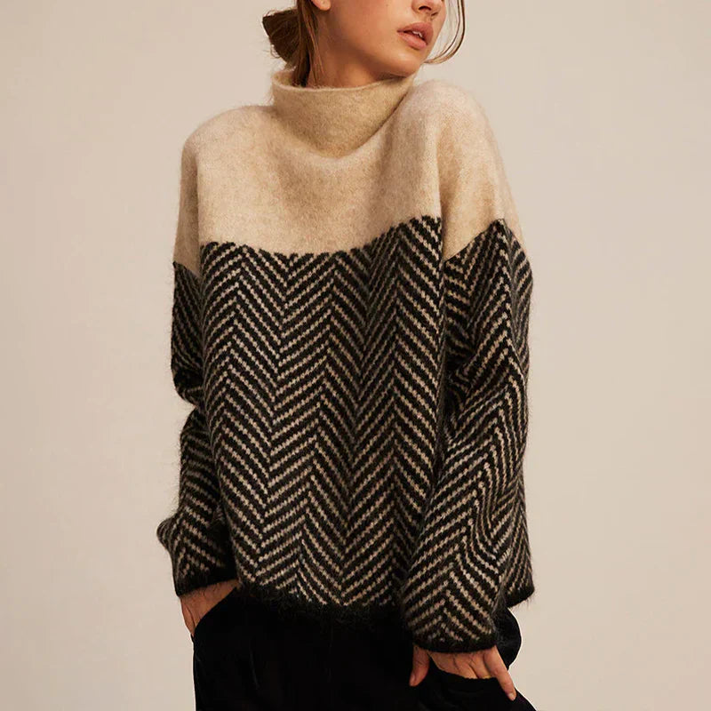 Celeste™ | Pull Col Roulé de Luxe avec Motif Chevron | Maya Deauville
