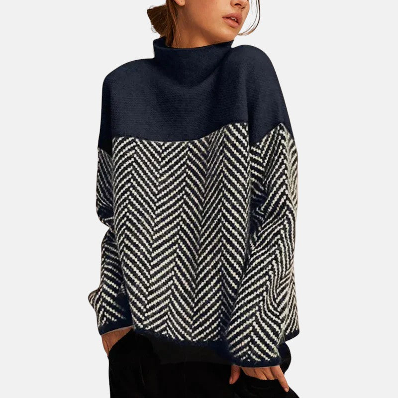 Celeste™ | Pull Col Roulé de Luxe avec Motif Chevron | Maya Deauville