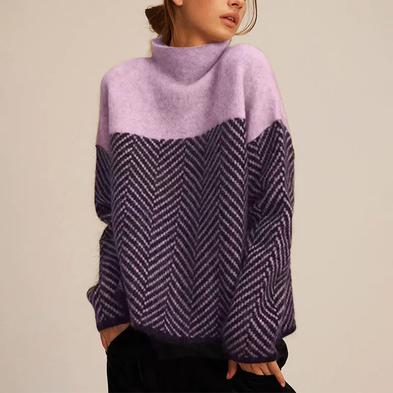 Celeste™ | Pull Col Roulé de Luxe avec Motif Chevron | Maya Deauville