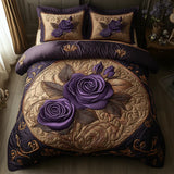 Parure de lit matelassée 3 pièces – Rose violette