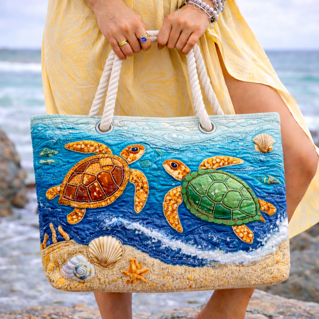 Cabas de plage matelassé – tortue tropicale