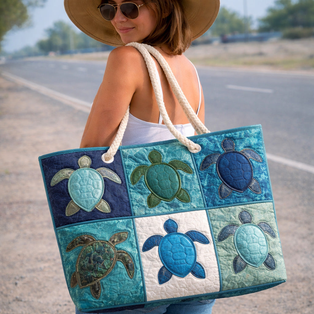 Cabas de plage matelassé – tortue azur