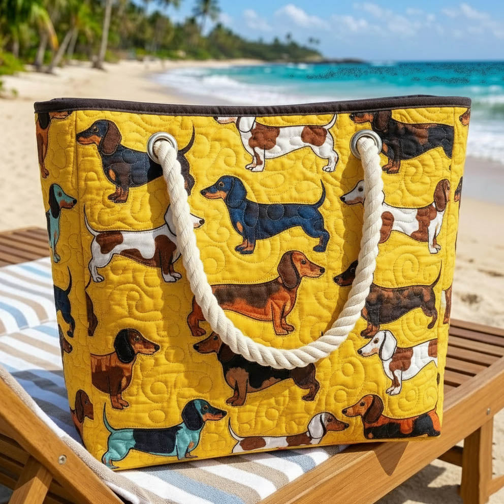 Cabas de plage matelassé – motif teckel