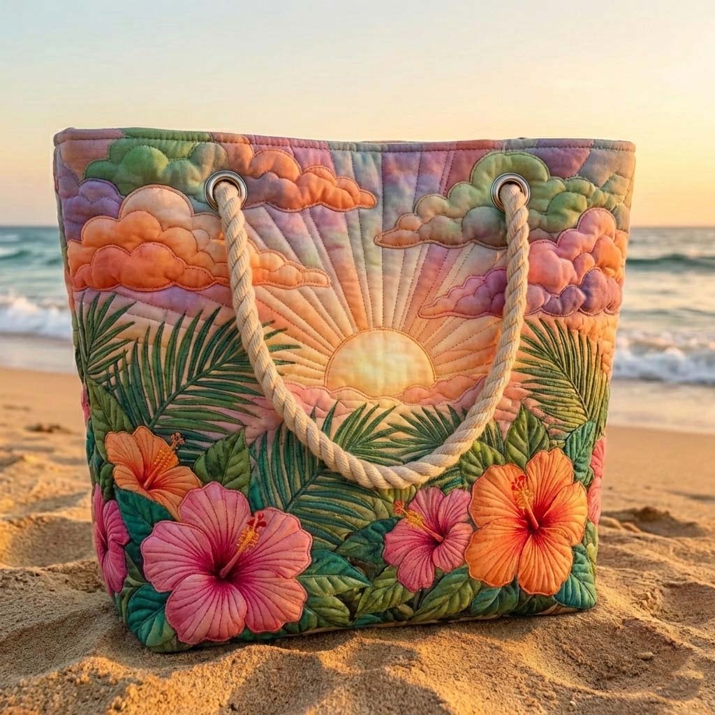 Cabas de plage matelassé – Tropical Amanecer
