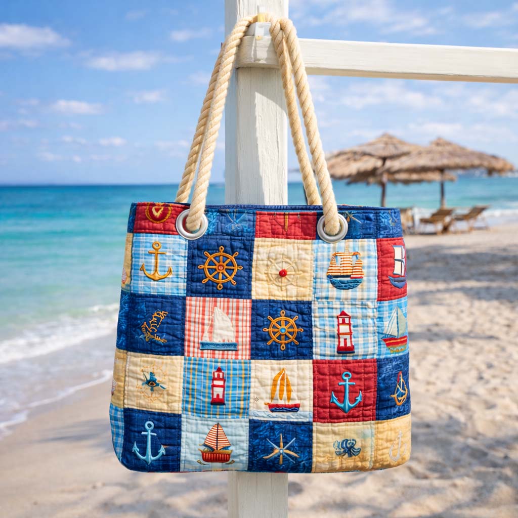 Cabas de plage matelassé – patchwork marin
