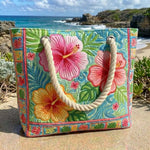 Cabas de plage matelassé – fleurs tropicales