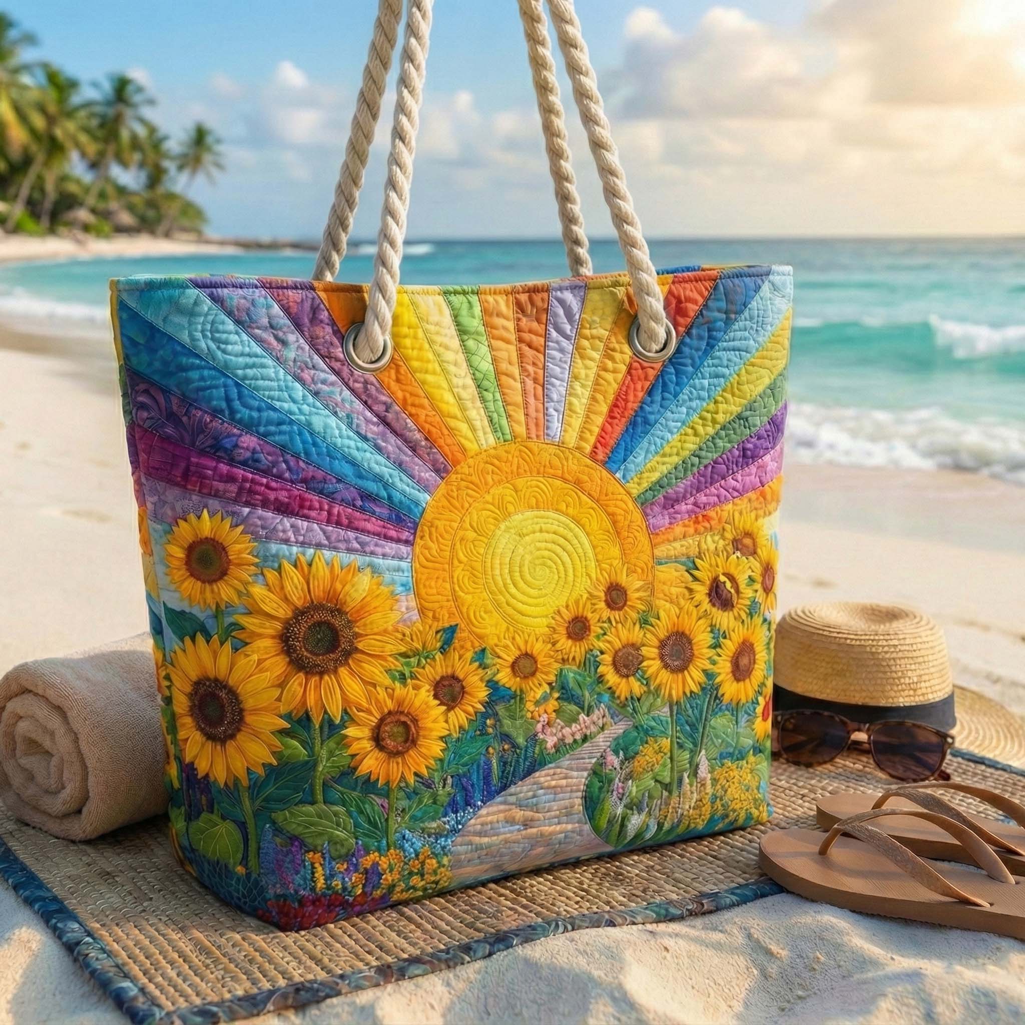 Cabas de plage matelassé – soleil arc-en-ciel